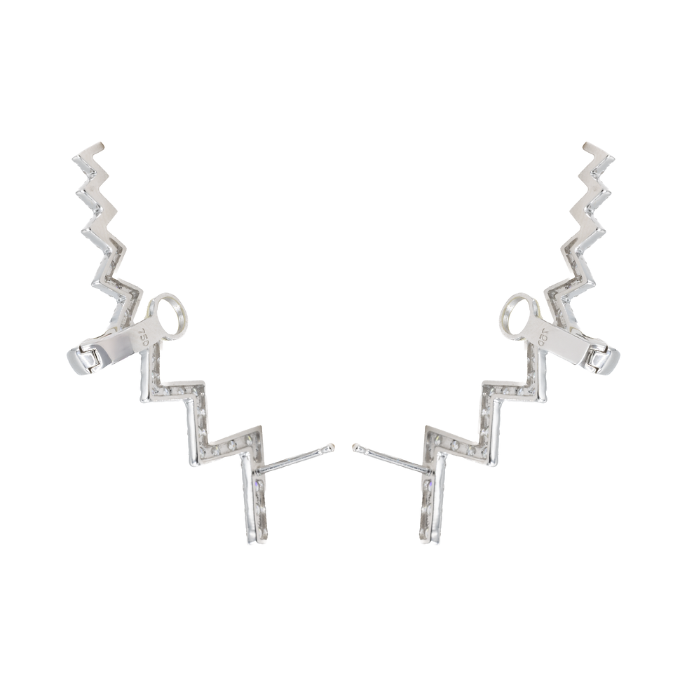 Zigzag diamond earrings on white background. Ofira Jewels.