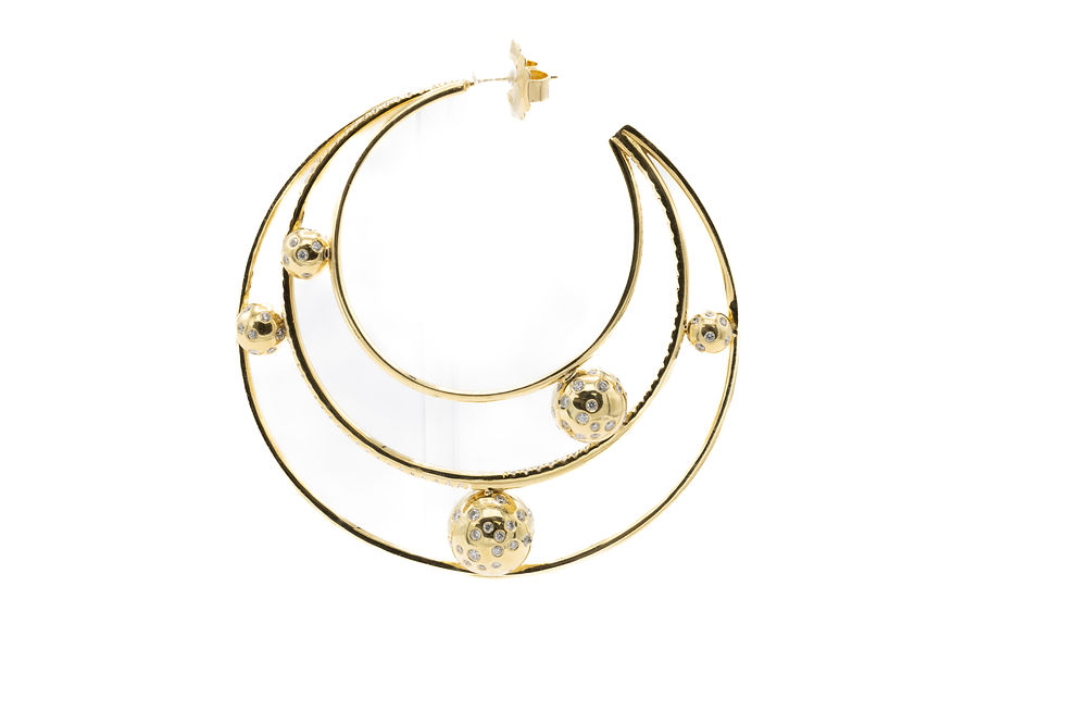 Miniature : Gold hoop earrings with diamond accents; a luxury jewelry accessory Ofira Jewels