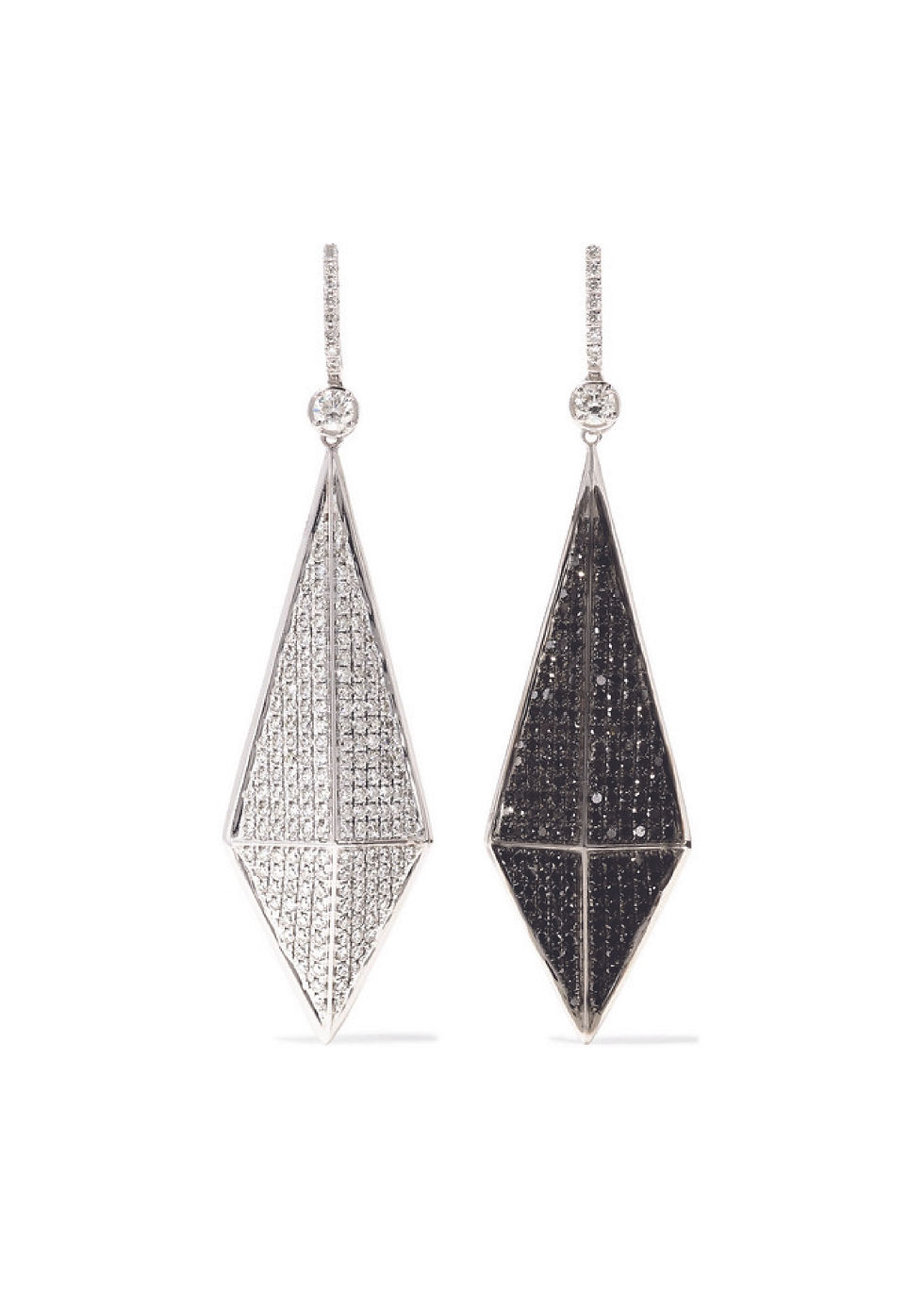 Diamond Chalcedony Drops. Two dangling, geometric diamond earrings. Ofira Jewels.