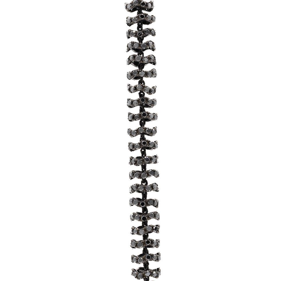 Black gold black diamond earrings dangling, vertical line of jewels, elegant design, Ofira Jewels.