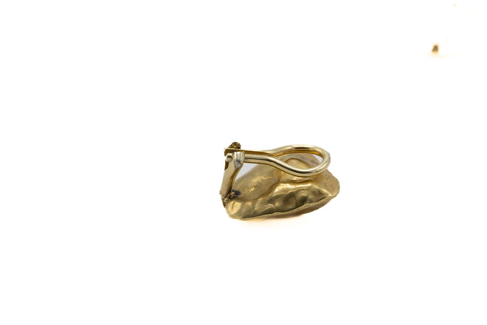 縮圖：Close-up gold earring; clip-on design, isolated on a white background. Ofira Jewels.