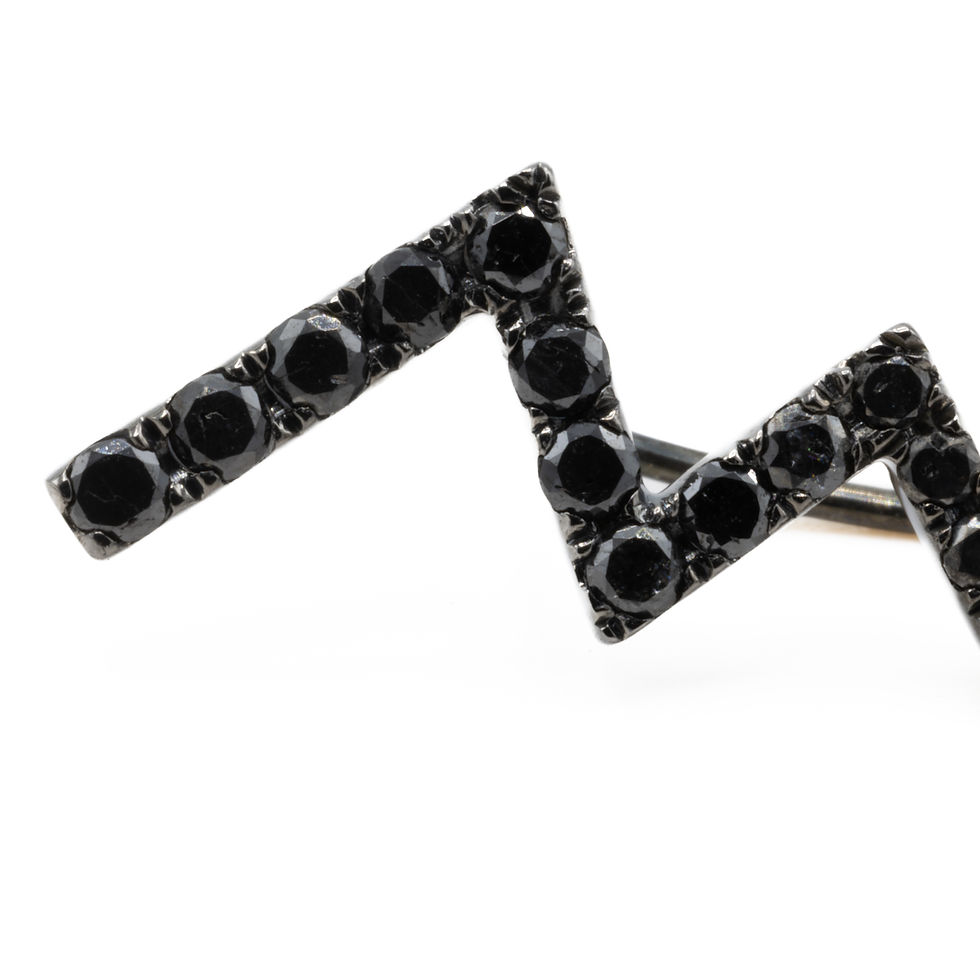 Miniature : Zig-zag black diamond earring against white background. Ofira Jewels.