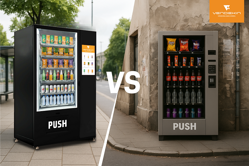 Comparison: traditional cash-only vending vs Vendekin smart, cashless vending machine