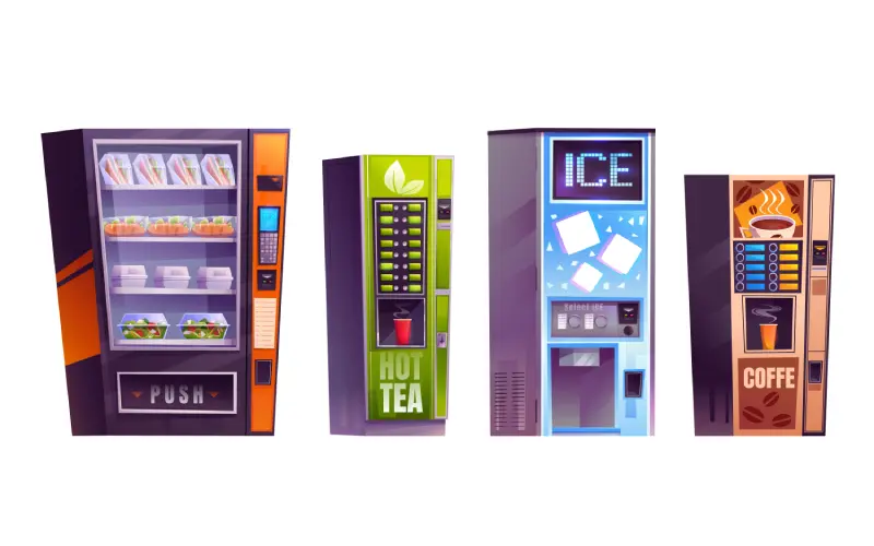 An illustrative image of four different types of vending machines