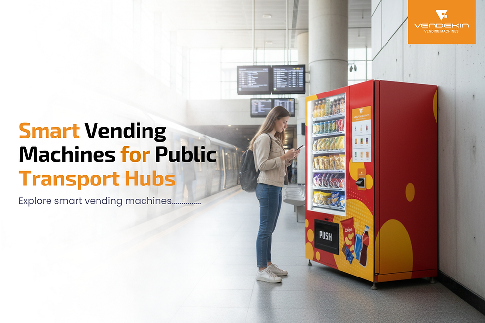 smart vending machine at a metro concourse with products visible at screen
