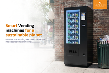 Smart vending machine placed in an urban outdoor setting showcasing sustainable vending technology designed to reduce carbon footprint and support eco friendly retail.