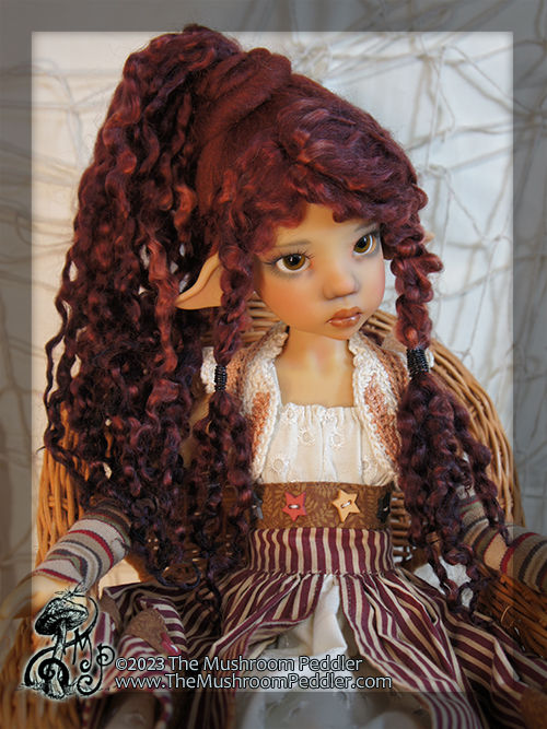 Thumbnail: Wig Sculpture - size 8.25 - Kaye Wiggs/Smart Doll - Dark Ginger Pixi Ponytail