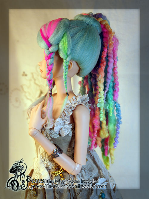 Thumbnail: Wig Sculpture - size 8.25 - Kaye Wiggs/Smart Doll - Neon Rainbow Pixie Ponytail