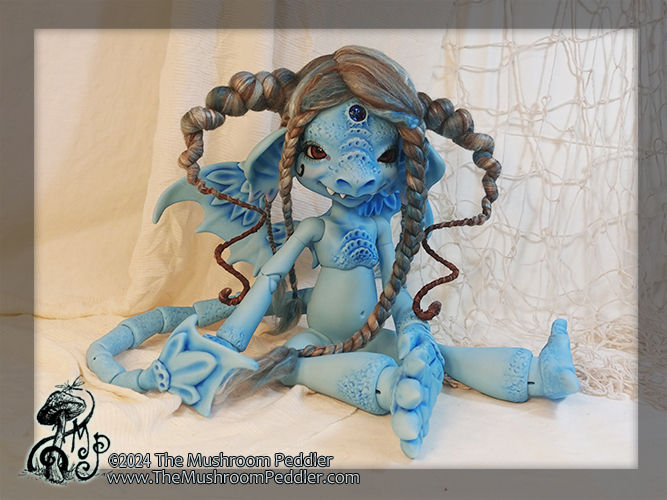 Thumbnail: Crystal the Impling Dragon with wig sculpture - blue resin - BLUSHED