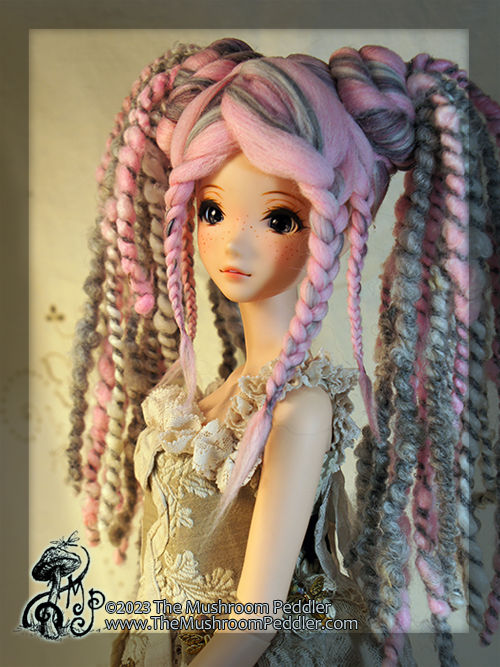 Thumbnail: Wig Sculpture - size 8.25 - Kaye Wiggs/Smart Doll - Pink and Pretty Pigtails