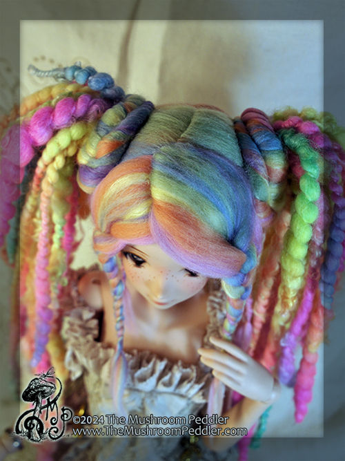 Thumbnail: Wig Sculpture - size 8.25 - Smart Doll/Kaye Wiggs - Neon Sherbet Ponytails