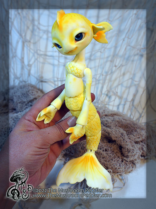 Thumbnail: Minnow the Merling - white resin mermaid - blushed yellow