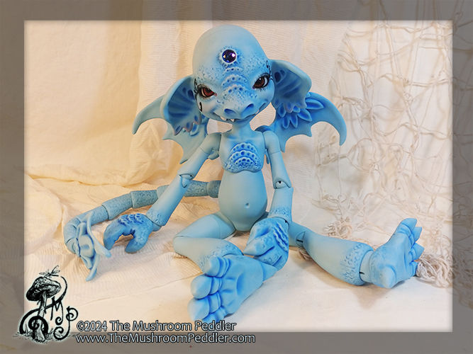 Thumbnail: Crystal the Impling Dragon with wig sculpture - blue resin - BLUSHED