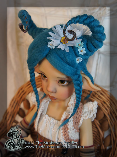 Thumbnail: Wig Sculpture - size 8.25 - Kaye Wiggs/Smart Doll - Teal Swirls