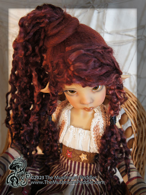 Thumbnail: Wig Sculpture - size 8.25 - Kaye Wiggs/Smart Doll - Dark Ginger Pixi Ponytail