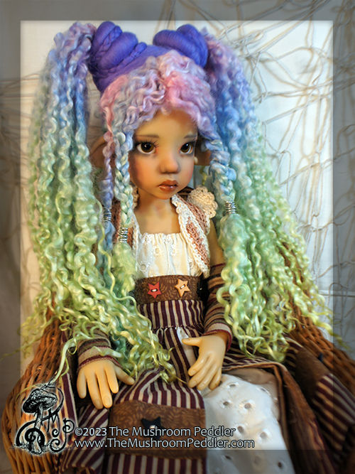 Thumbnail: Wig Sculpture - size 8.25 - Kaye Wiggs/Smart Doll - Pale Rainbow Pixi Pigtails