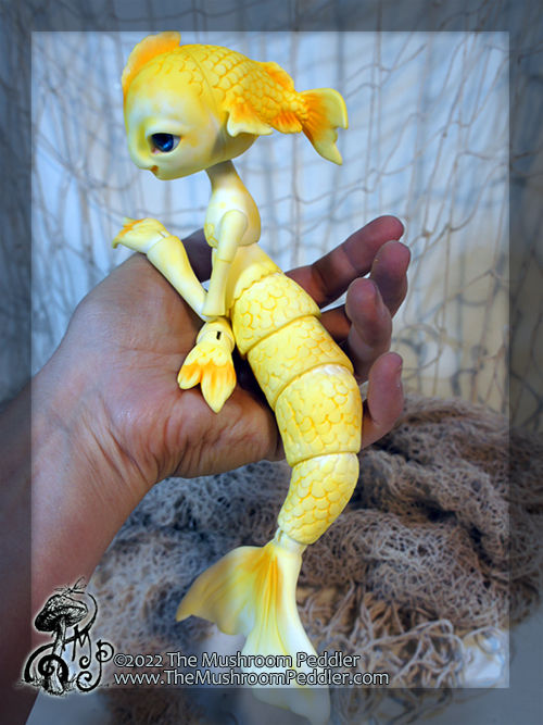 Thumbnail: Minnow the Merling - white resin mermaid - blushed yellow