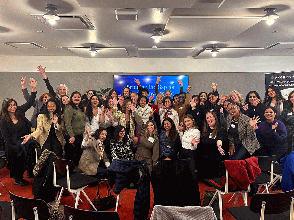 Founders, investors, partners, and the WOMEN x AI team gather for a group photo following Bridging the Gap for Greater Investment.