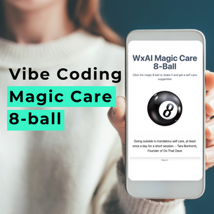 Women showing off an app with a magic 8 ball on the screen