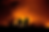 Silhouetted figures stand against a vibrant, fiery orange sky, surrounded by brush, evoking a dramatic and intense atmosphere.