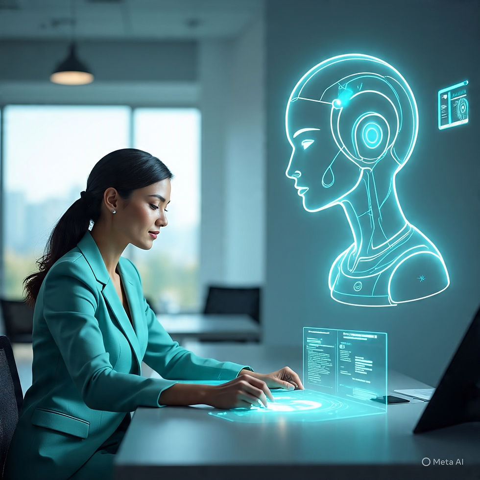 A woman collaborating with AI in a future where we all work together