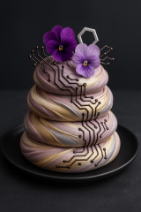 AI generated dessert: elegant tech themed pavola