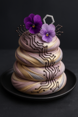 AI generated dessert: elegant tech themed pavola