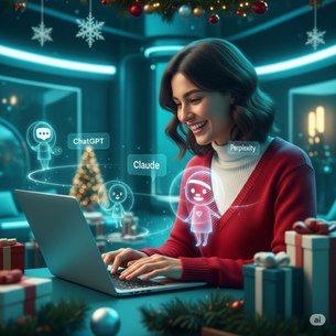 A woman using AI to help with holiday shopping