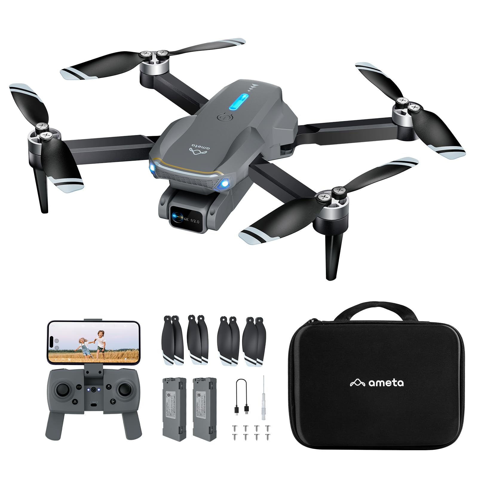 Ameta Drones with Camera for Adults 4k UHD S20 Lite Brushless Motor FPV Foldable