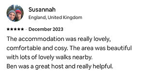 Favourable customer testimonial of Lantern Lodge by Susannah