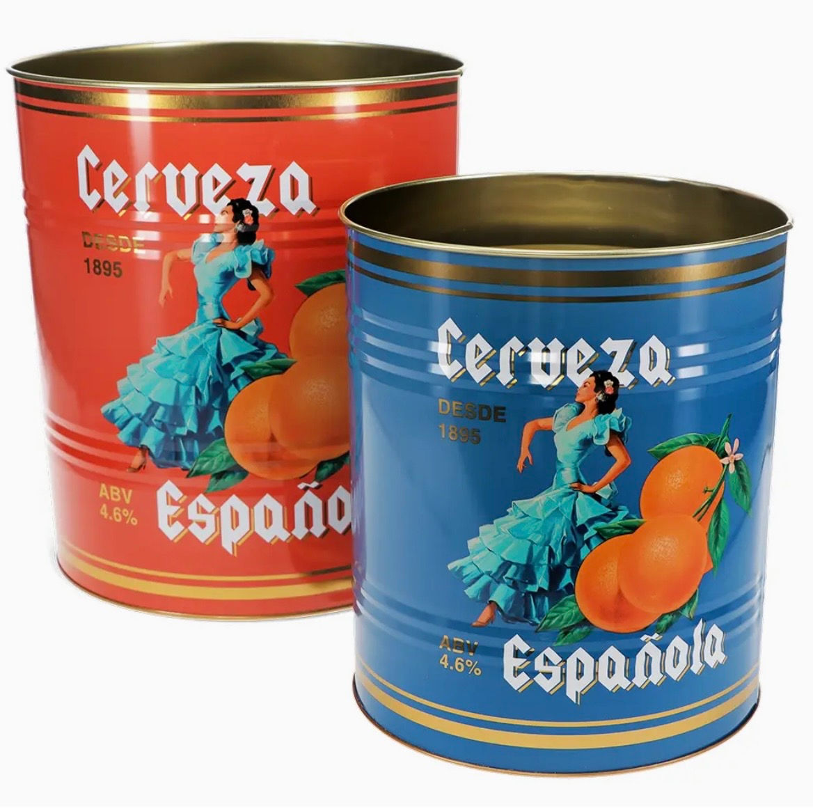 2 XL retro plechovky španělského stylu Carveza Espanola