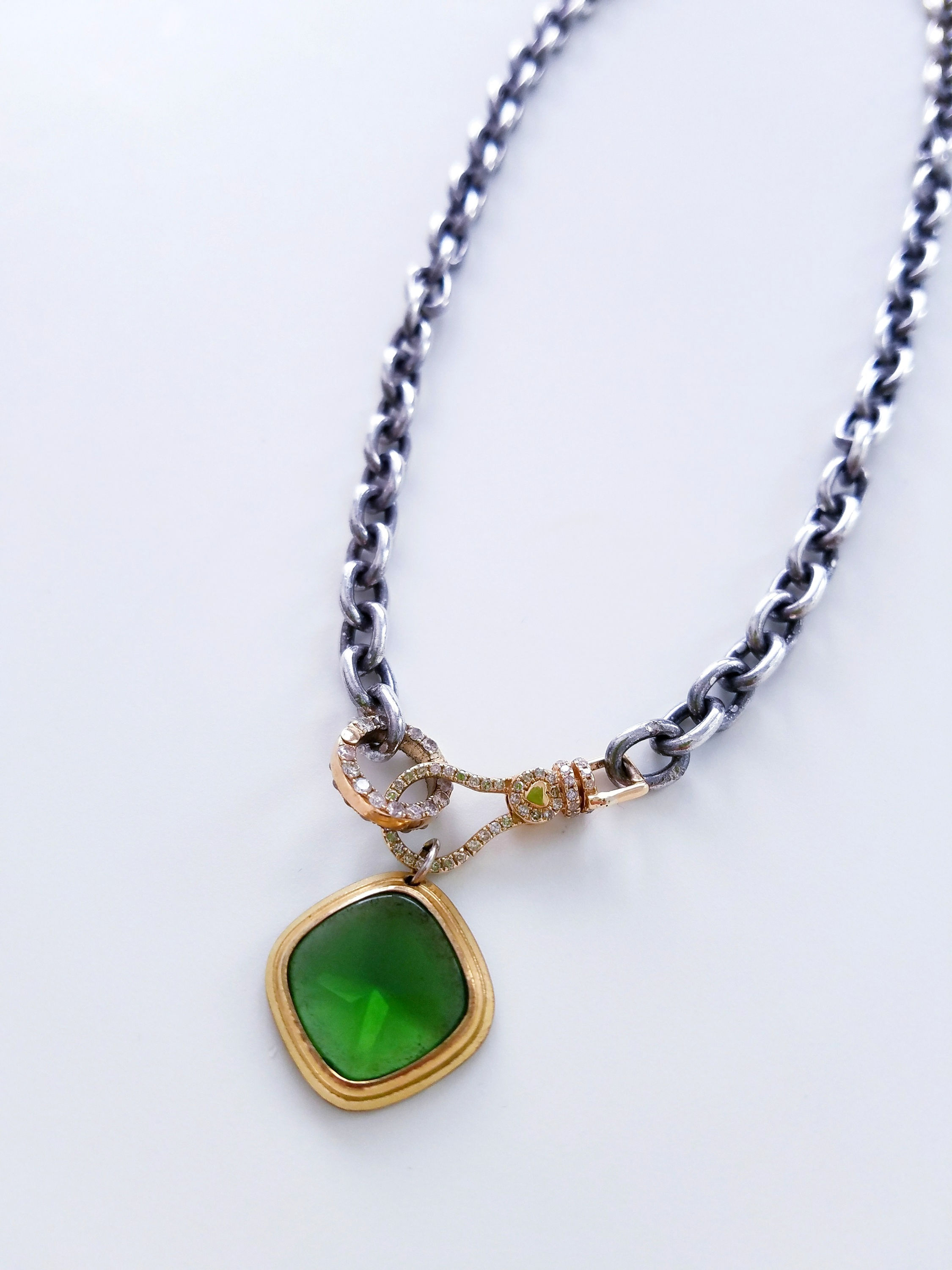 Gold and Diamond Green Tourmaline Sterling Necklace