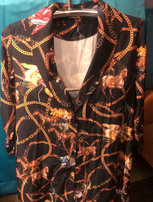 Thumbnail: Large (R) Size Women's Long Sleeve Brown Gold Blazer