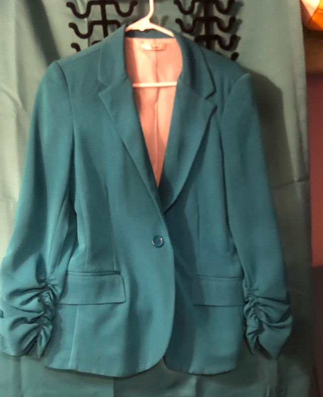 Thumbnail: Large(R) Size Women's Blazer Papaya Blue Long Sleeve