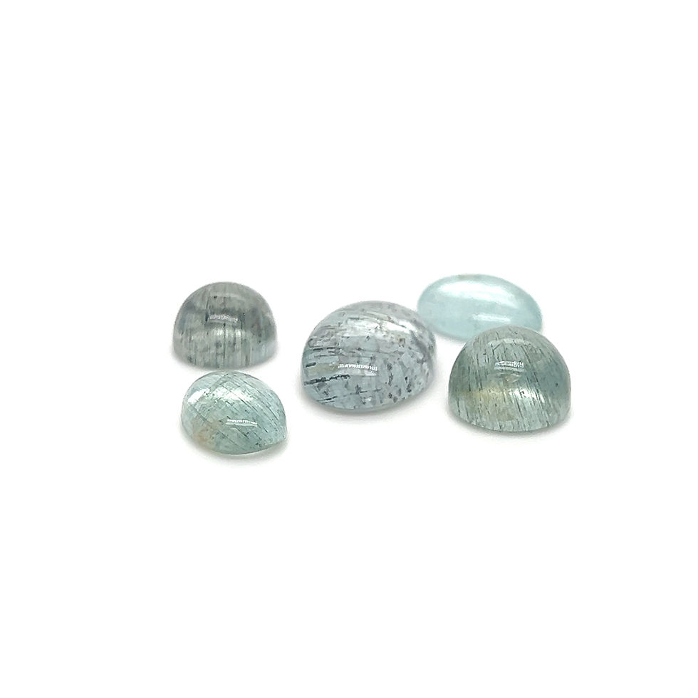 Thumbnail: Aquamarine cabochon MIX size. Natural Moss and Rutile Aquamarine calibrated gems