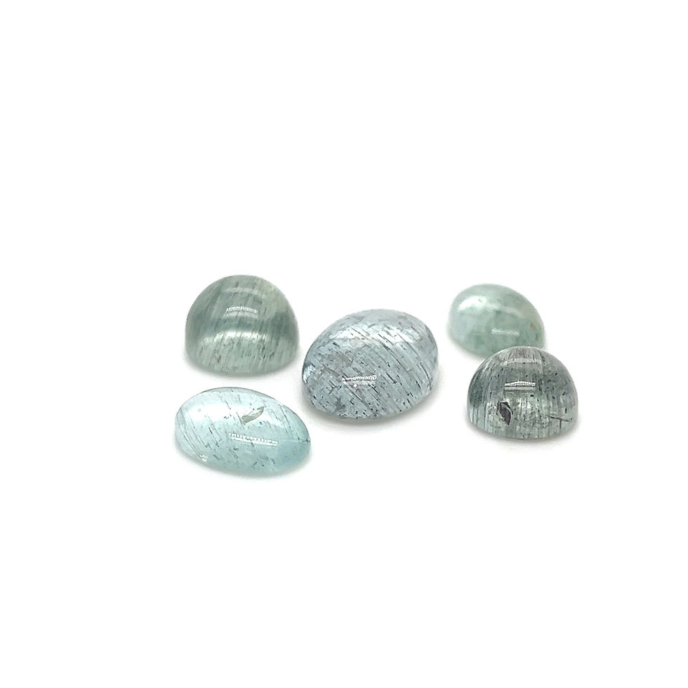 Thumbnail: Aquamarine cabochon MIX size. Natural Moss and Rutile Aquamarine calibrated gems