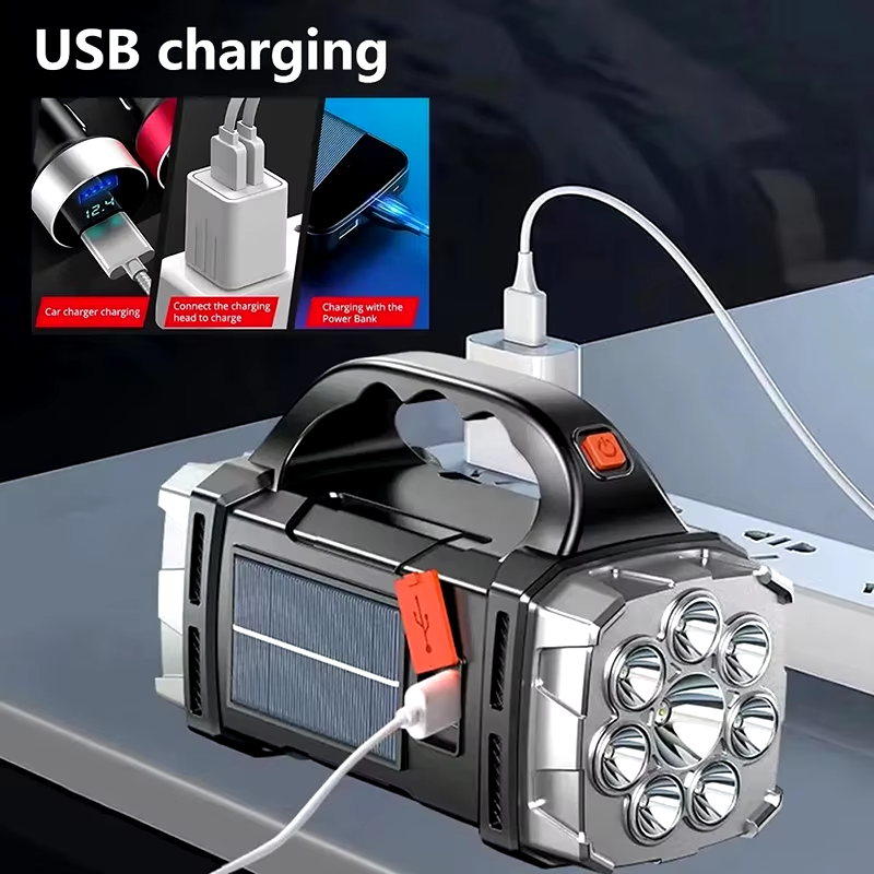 Thumbnail: Rechargeable LED Flashlight with COB Work Light & Power Bank (USB/Solar)