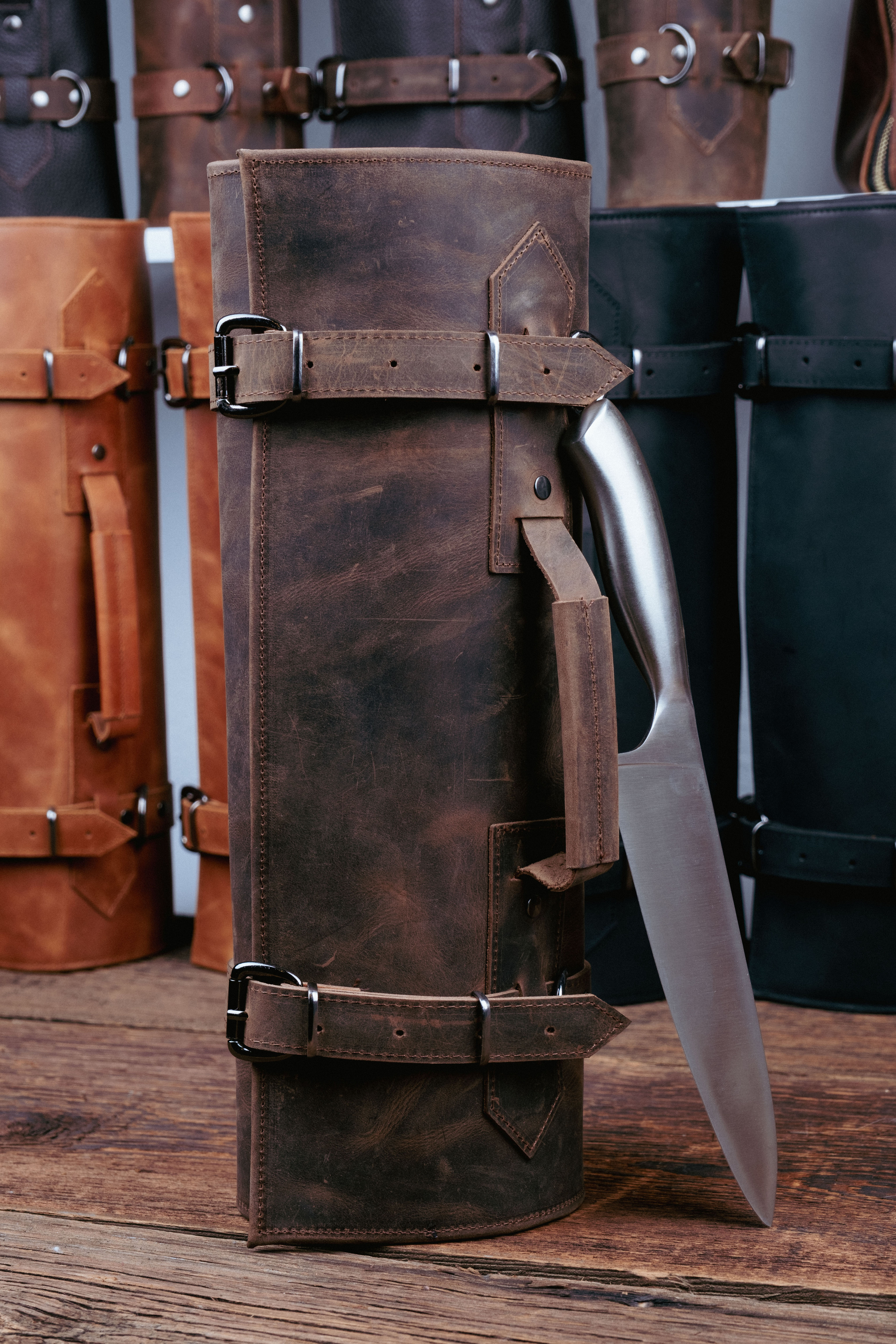 Şef Bıçak Çantası Kahverengi 5 Bıçaklı