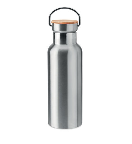 Isolierflasche mit Holzdeckel Edelstahl