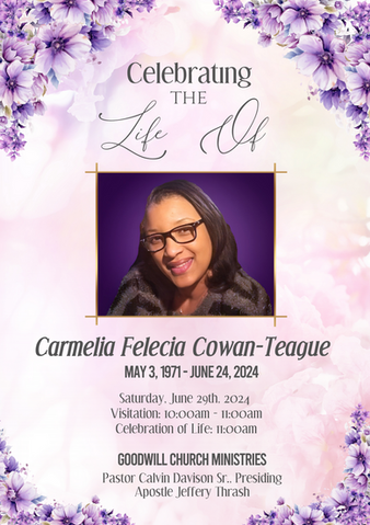 Camelia F. Teague Funeral Program Front