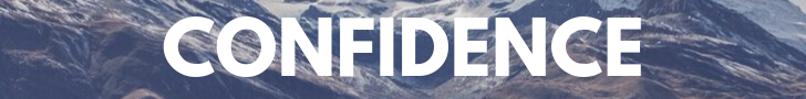 Text reads 'confidence' in white bold letters in front of sea waves