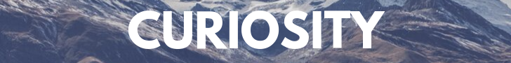 Text reads 'curiosity' in white bold letters in front of sea waves