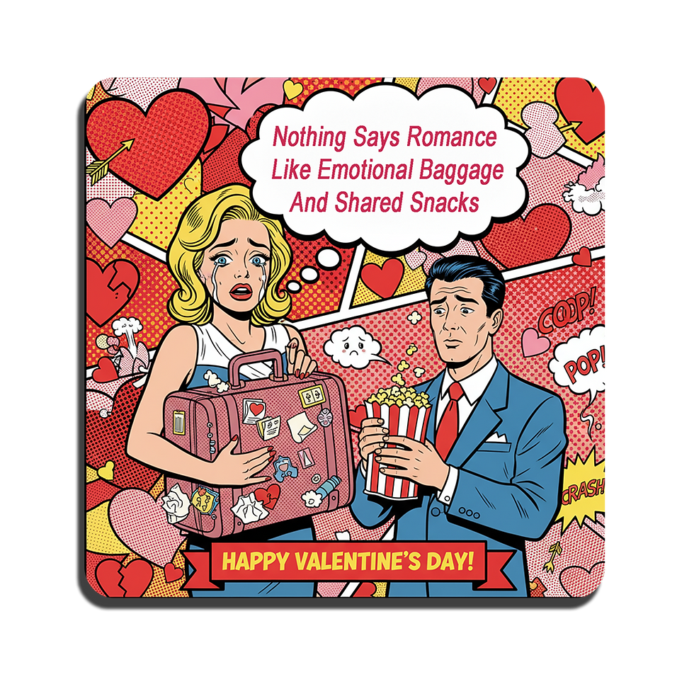 Valentines Day Pop Art Series - Nothing Says Romance Like Emotional Baggage and Shared Snacks
