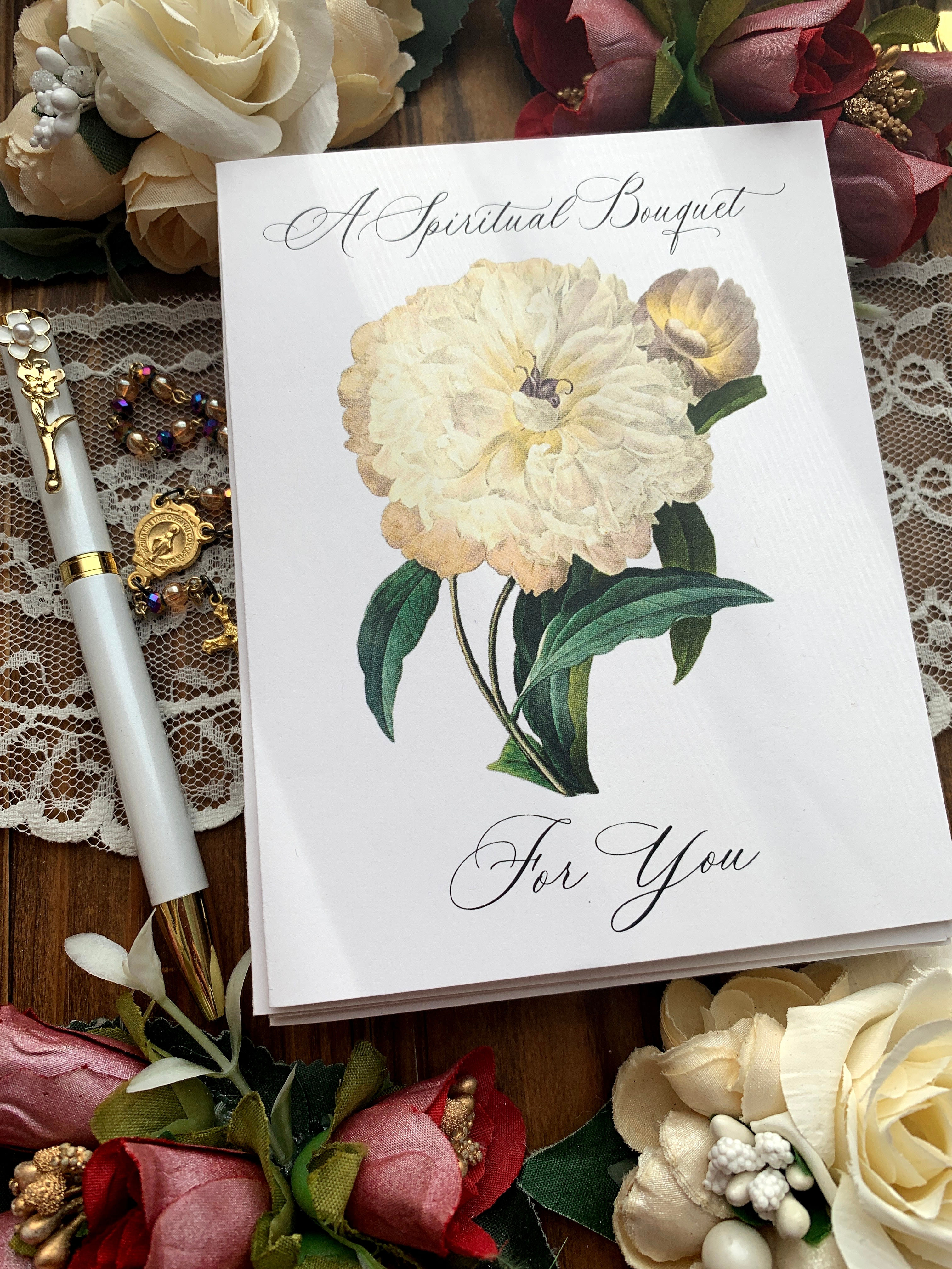 Victorian Garden Spiritual Bouquet Catholic Greeting Card Set