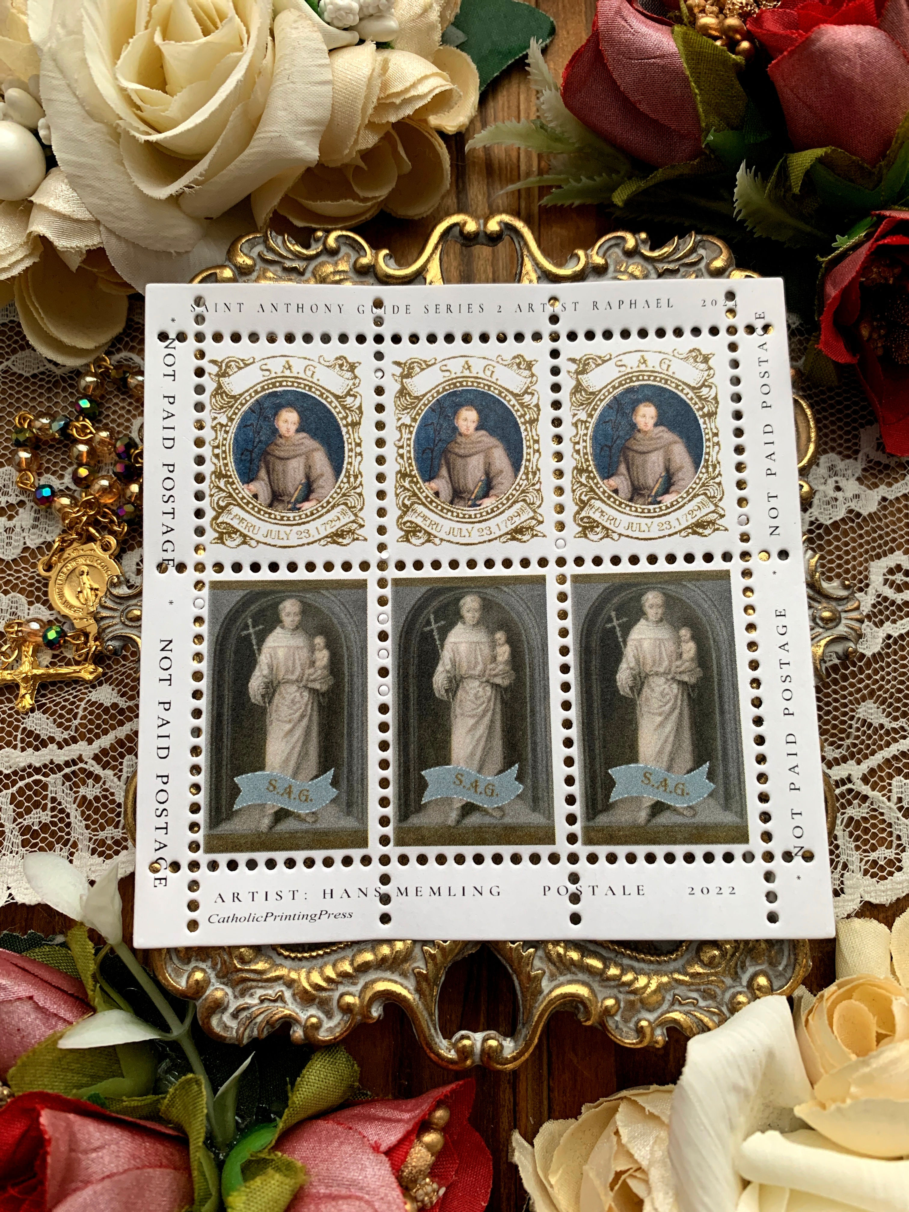 SAG Saint Anthony Guide 12 Gummed Perforated stamps