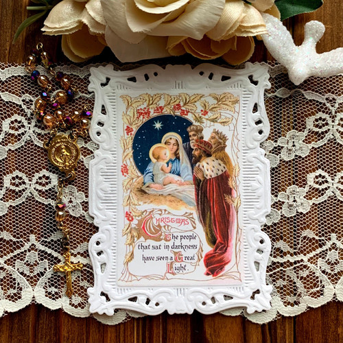 Epiphany Adoration of the Magi baroque paper lace holy card