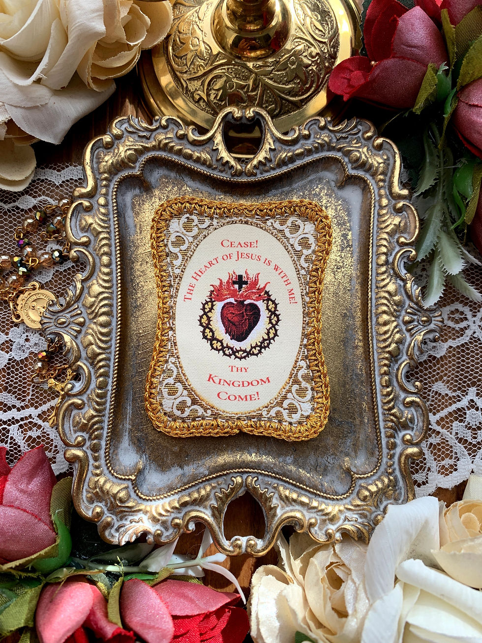 Thumbnail: Mini gold trim fabric holy card detente
