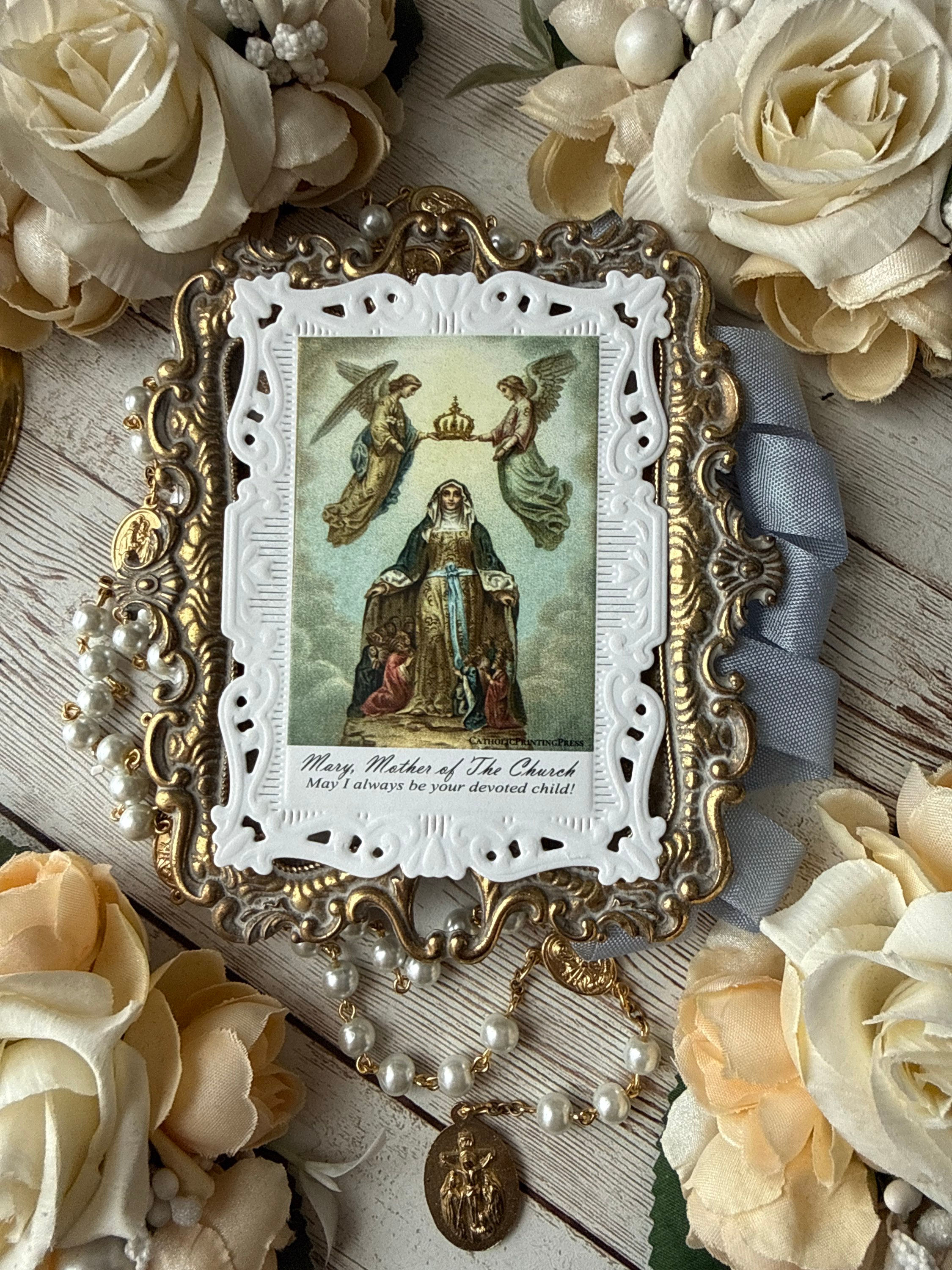Mary Mother of The Church baroque paper lace holy card