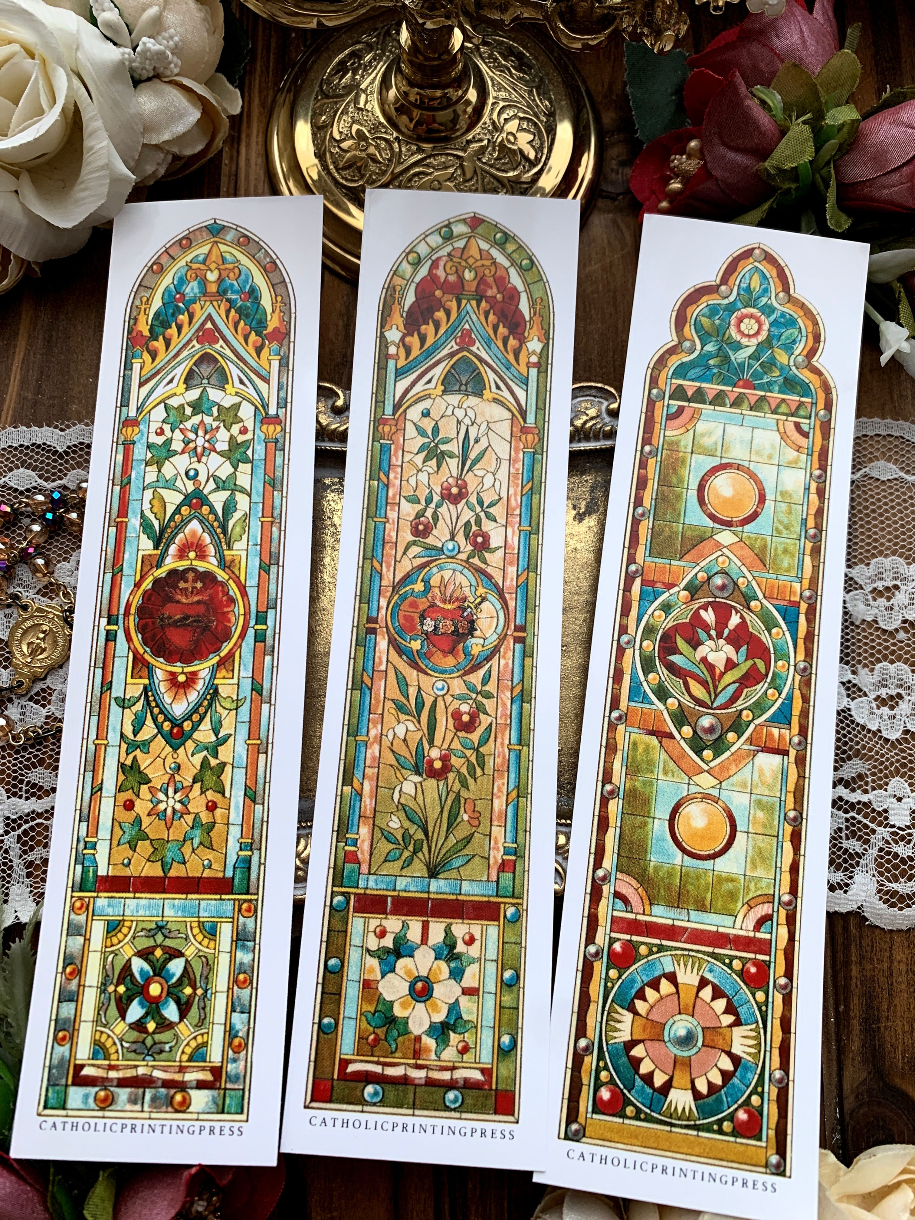 JMJ Stained Glass Window Catholic Bookmarks