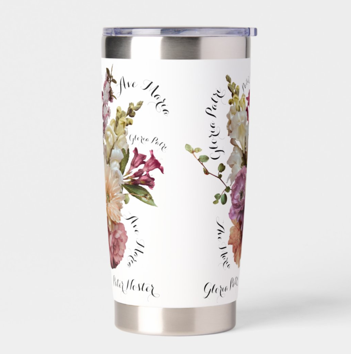 Thumbnail: Latin Spiritual Bouquet Floral Stems Catholic Travel Mug